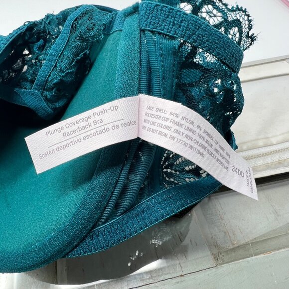 Auden Push Up Plunge Racerback Bra Size 34DD Front Clasp Teal Coverage NEW - Picture 5 of 7